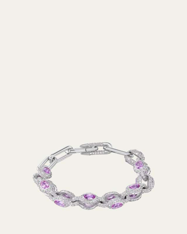 Platinum Pave Diamond and Pink Sapphire Heavy Metal Bracelet